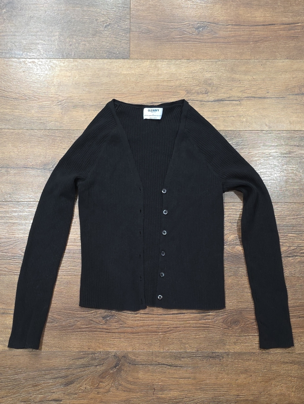 Old Navy Black Ribbed V-Neck Button-Up Cardigan